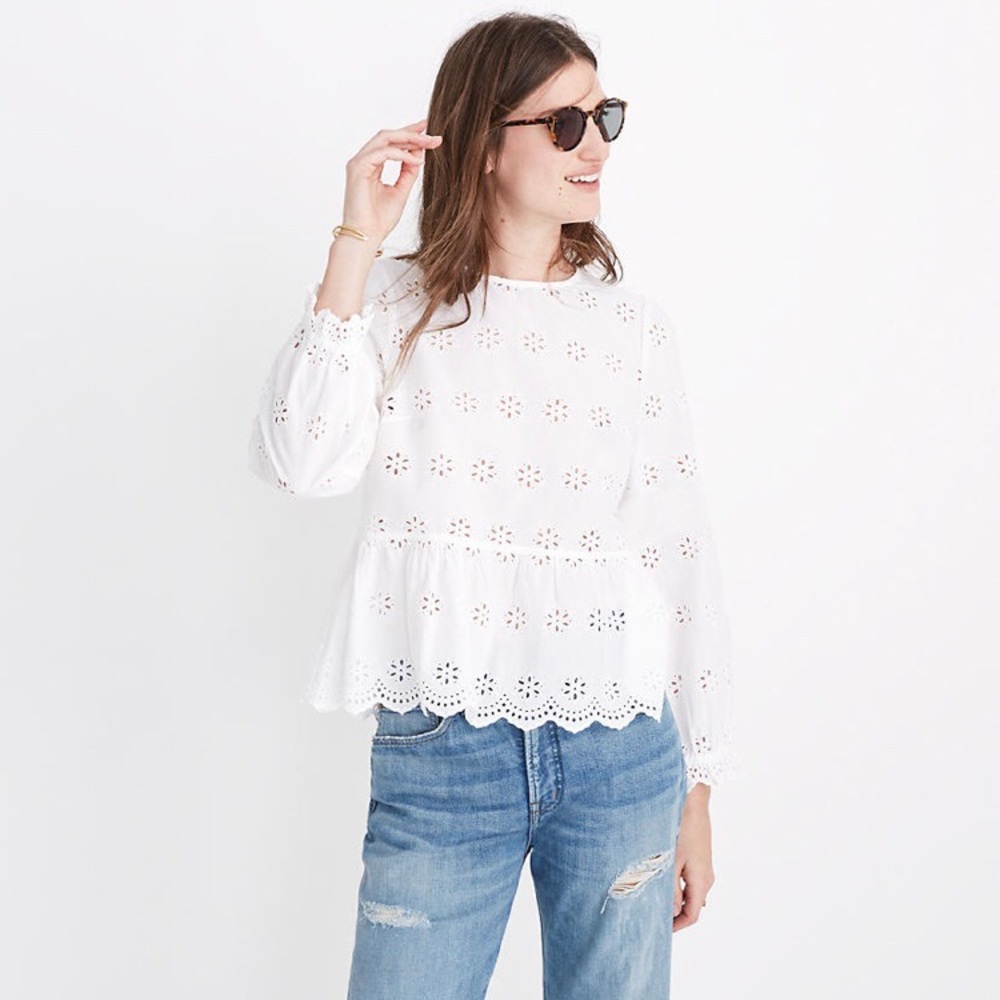 Madewell Eyelet Keyhole Peplum Top